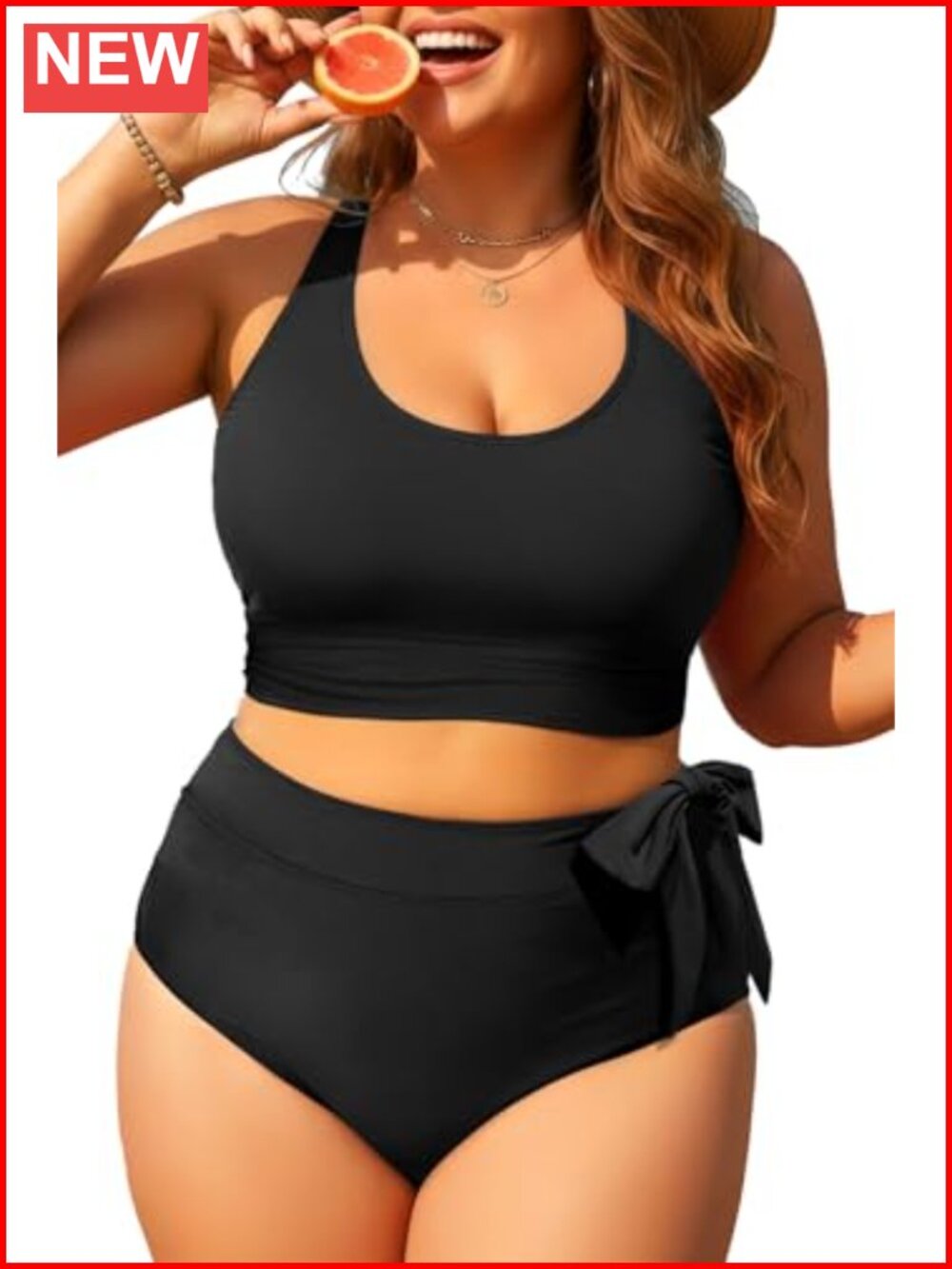 Plus Size High Waisted Bikini Set with Removable Padded Bra, Tummy Control,